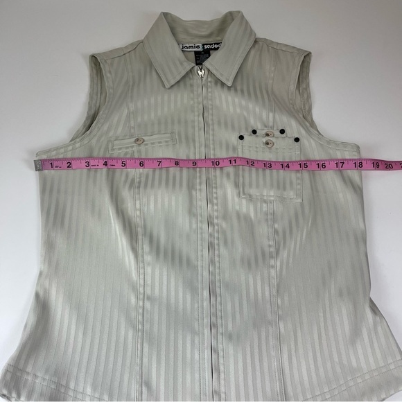Jamie Sadock Vest Womens Size Medium Beige Collared Striped Zip Up Sleeveless - Picture 7 of 9